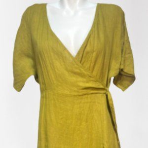 Vanessa Zani Women's Wrap Dress 100% Linen V Neck Short Sleeves L